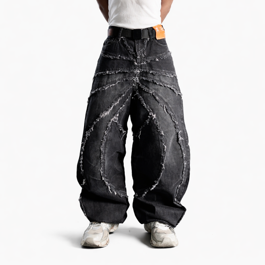 SPIDER DENIM PANTS - BLACK